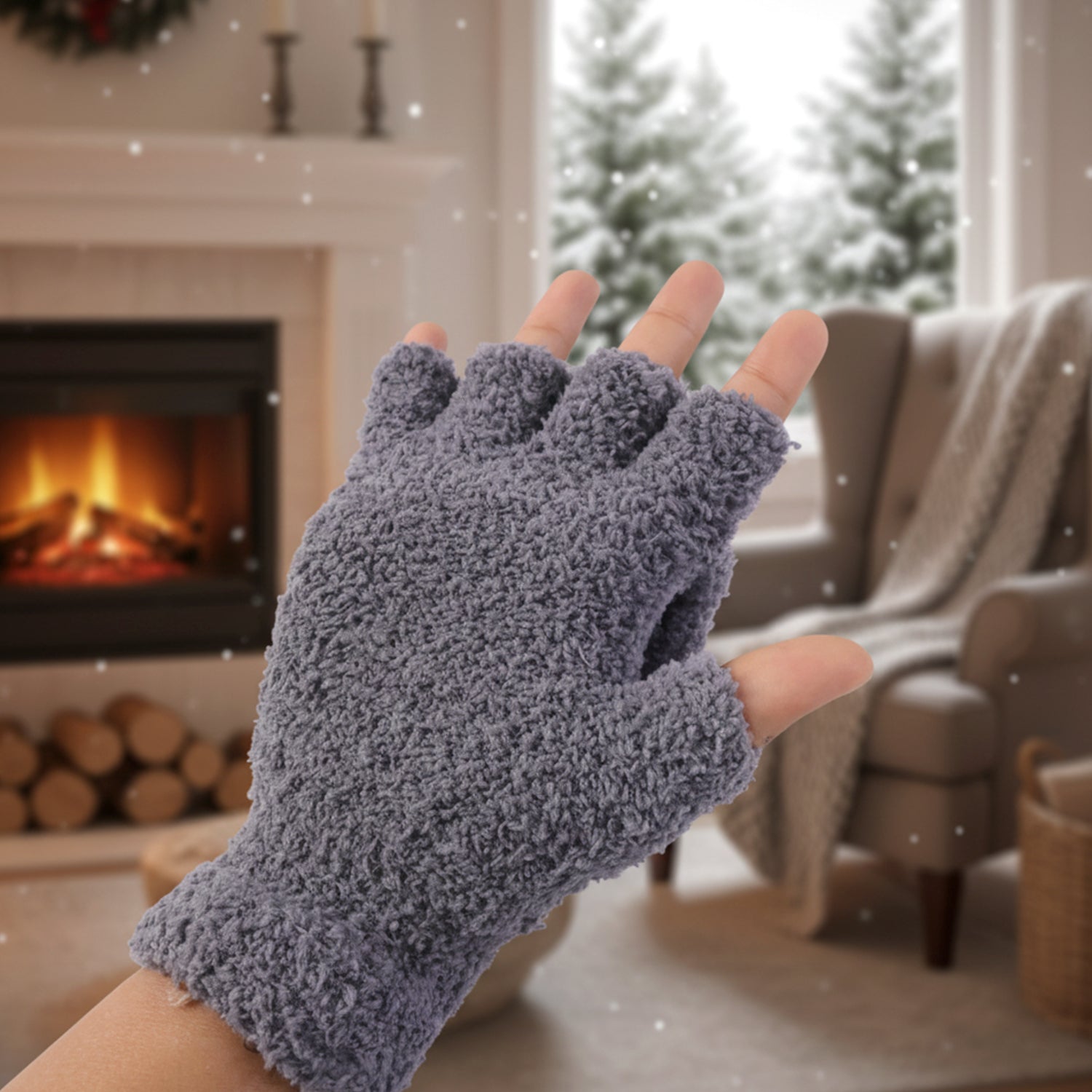 Winter fingerless gloves with button flap cover for extra warmth