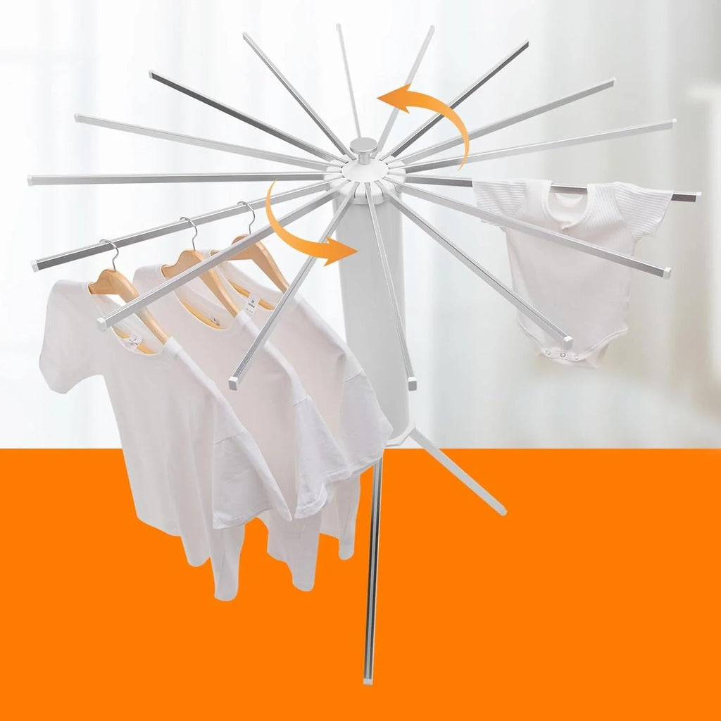 Detailed view of the octopus rotating clothes drying rack arms, highlighting durable build.