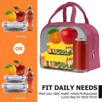 Insulated lunch bag with zipper closure on white surface