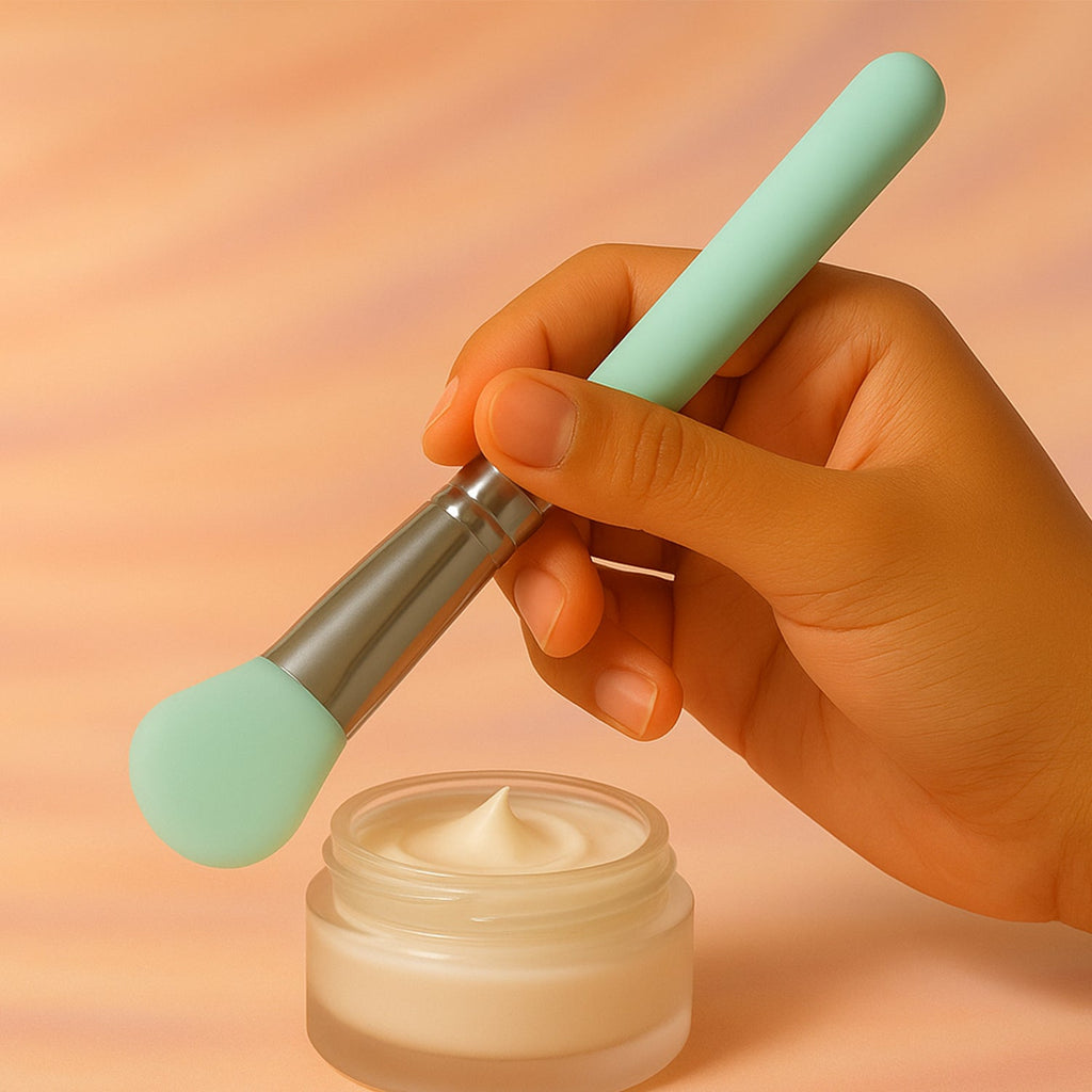 Smooth face mask application using soft silicone applicator brush