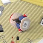 Pencil inserted into a cute cartoon pencil sharpener with eraser