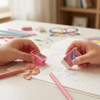 Components of the kids school stationery kit including pencils, ruler, eraser, and sharpener