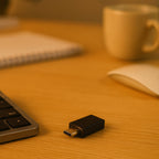 USB OTG adapter plugged into a tablet, demonstrating its plug-and-play functionality.