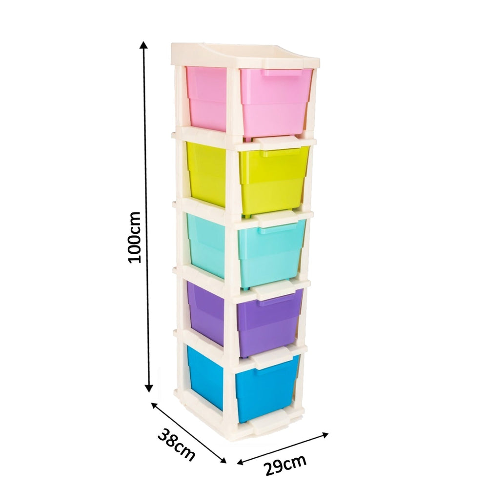 Brightly colored modular drawer storage system, adding a vibrant touch to any room.