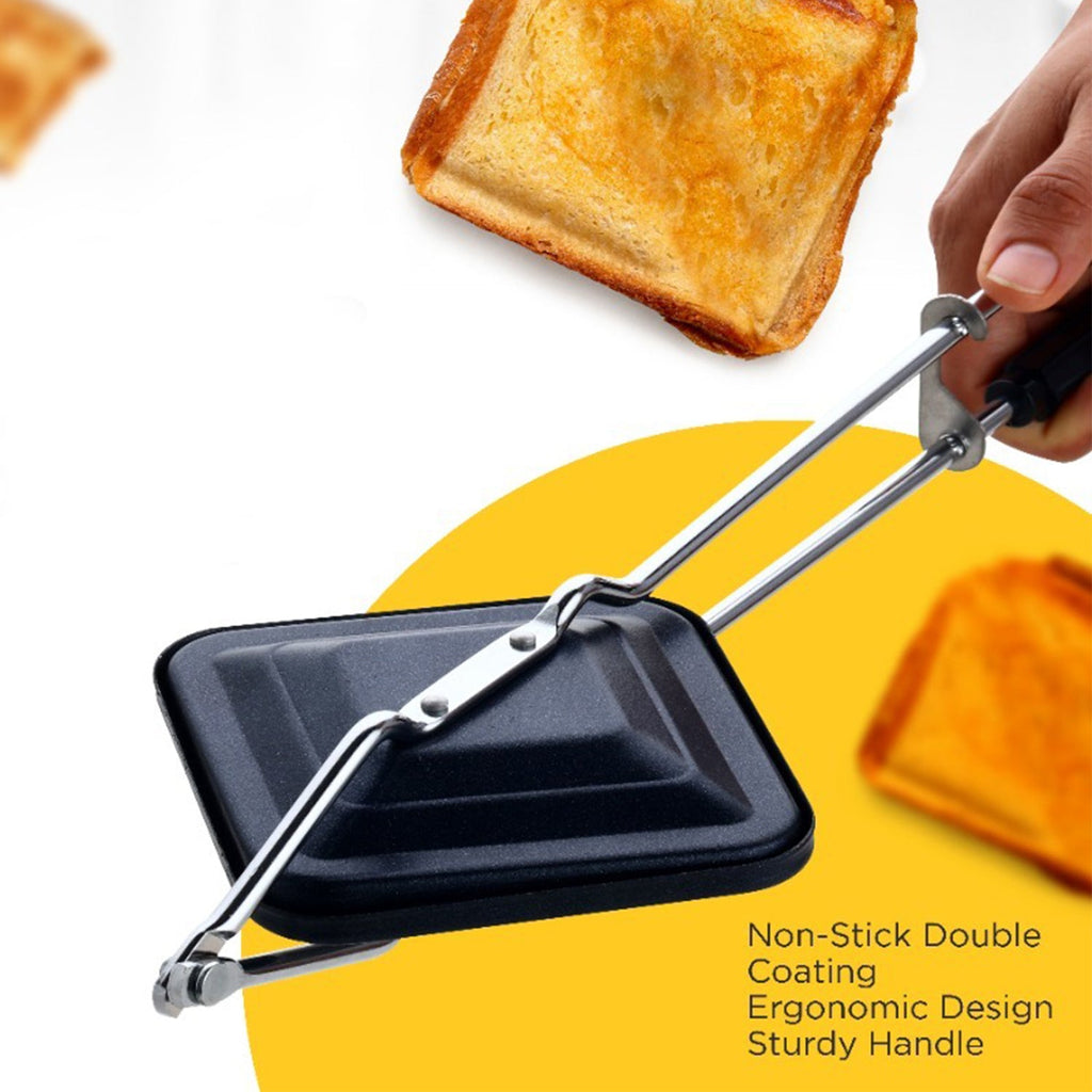 Side view of Gas Stove Sandwich Toaster highlighting ergonomic handle and locking feature.