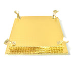 Golden Square Pooja Chowki displayed in a home temple setting.