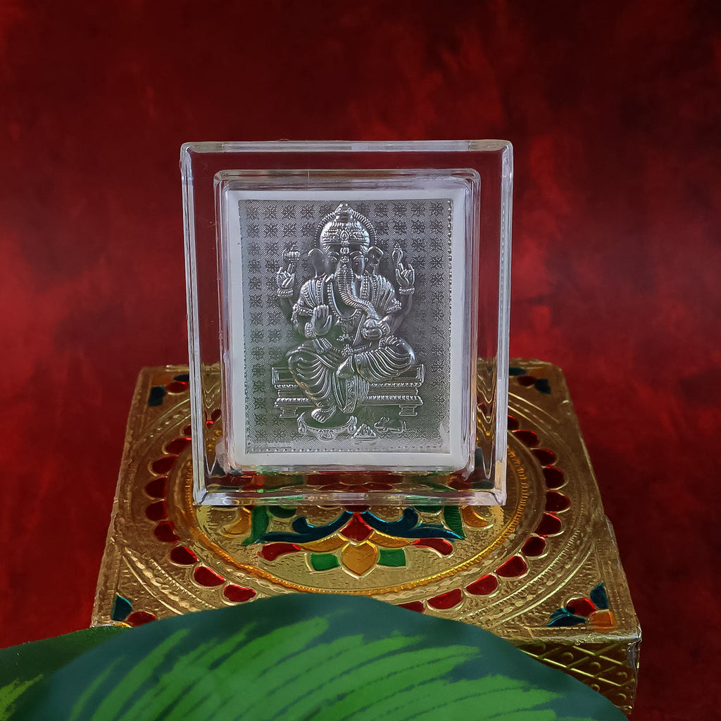 packaged silver-plated Lord Ganesha photo frame gift box