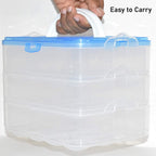 Side view of the multi-layer plastic egg storage box.
