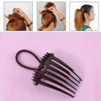 Angled view of the ergonomic Ponytail Comb, highlighting its curved design for a natural fit.