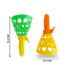 Close-up of the catapult ball toy mechanism, highlighting its simple design.