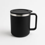 Side view of the 400ml insulated coffee mug, showcasing its durable plastic outer.