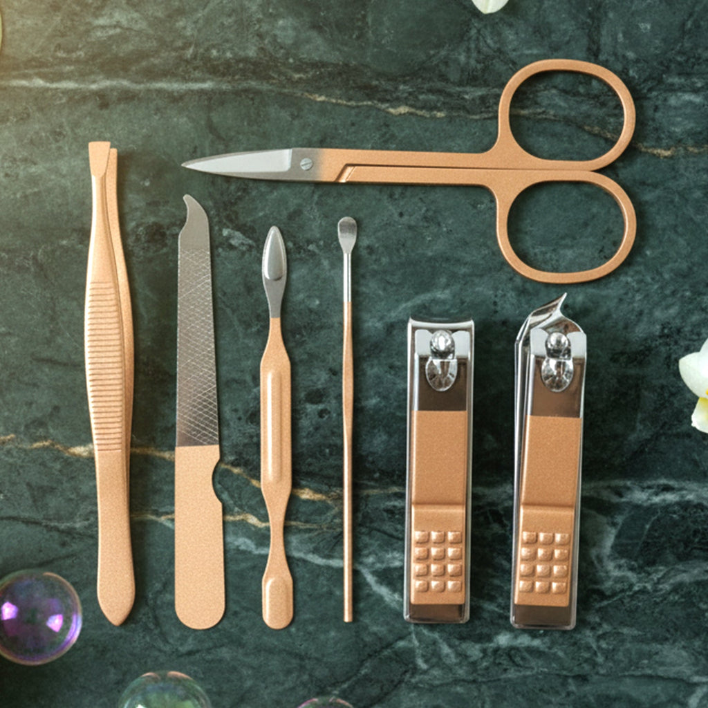 Compact grooming kit with precision nail and cuticle tools