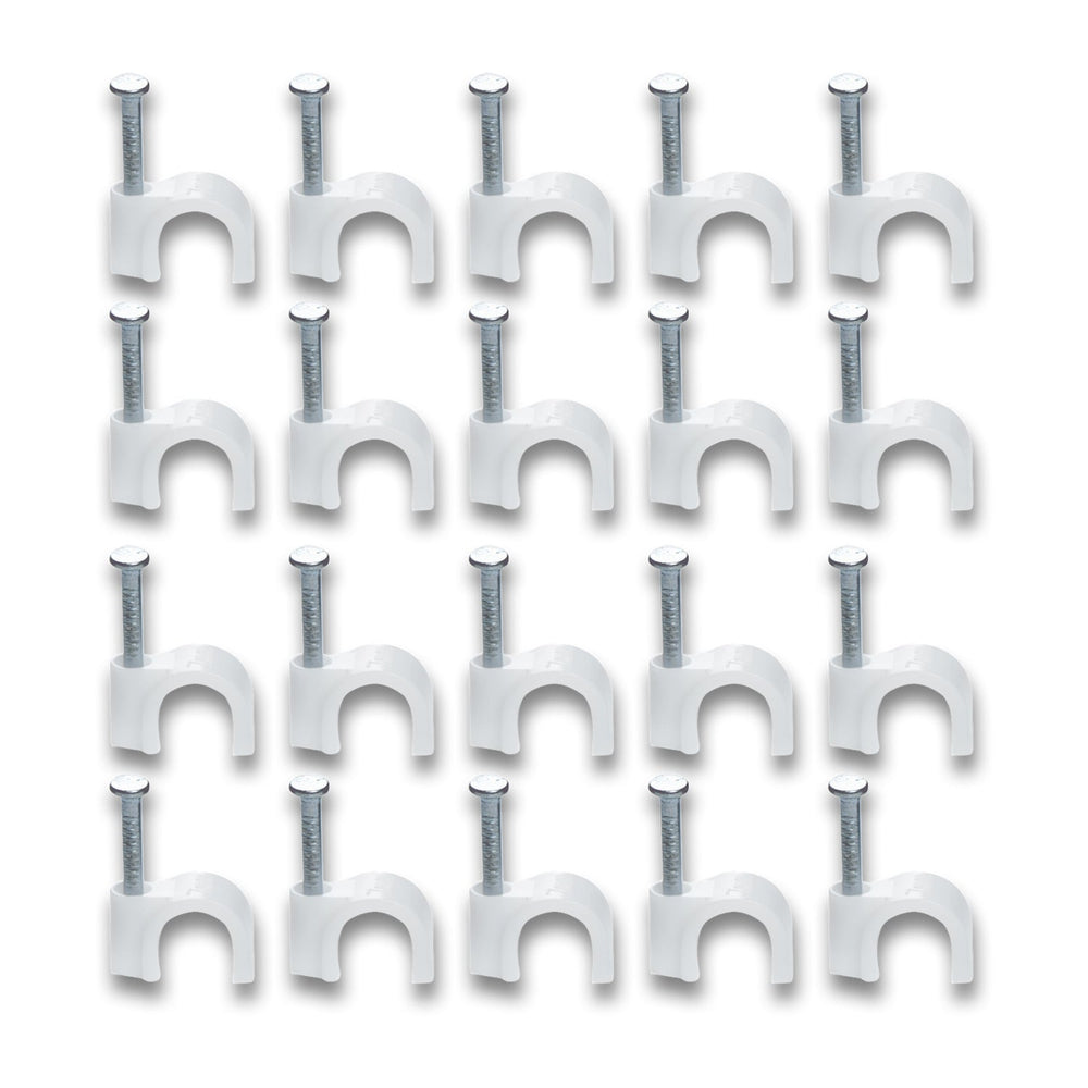 Durable plastic cable clip with steel nail for wall-mounted cable management