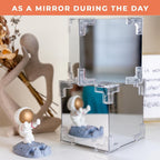 Side view of tulip flower LED cube night lamp emitting warm light
