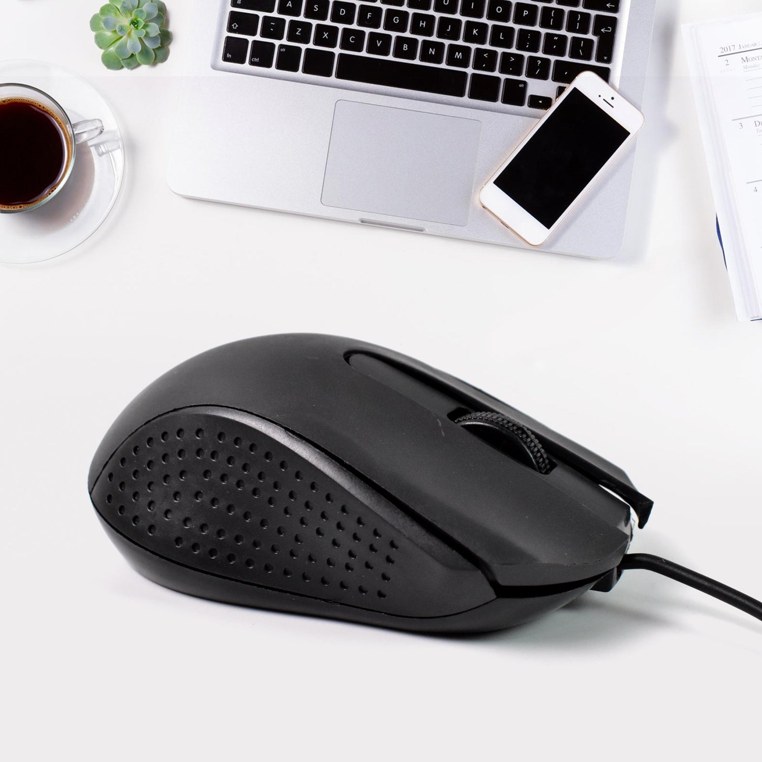 Compshop M-022 Wired Optical Mouse from a top angle, showing button layout.