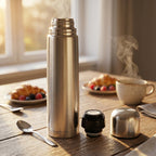 Vacuum flask with cup-style lid for easy drinking