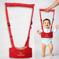 Toddler using a baby walking assistant harness with safety belt