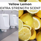 Scented urinal mat embedded with fresh citrus fragrance for commercial restroom odor control.