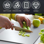 Stainless steel chopping board designed for easy cleaning and durability