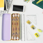 Closeup of geometry toolbox contents with pencils and ruler