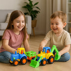 Side view of Funwoods push and play construction vehicle toys for young kids