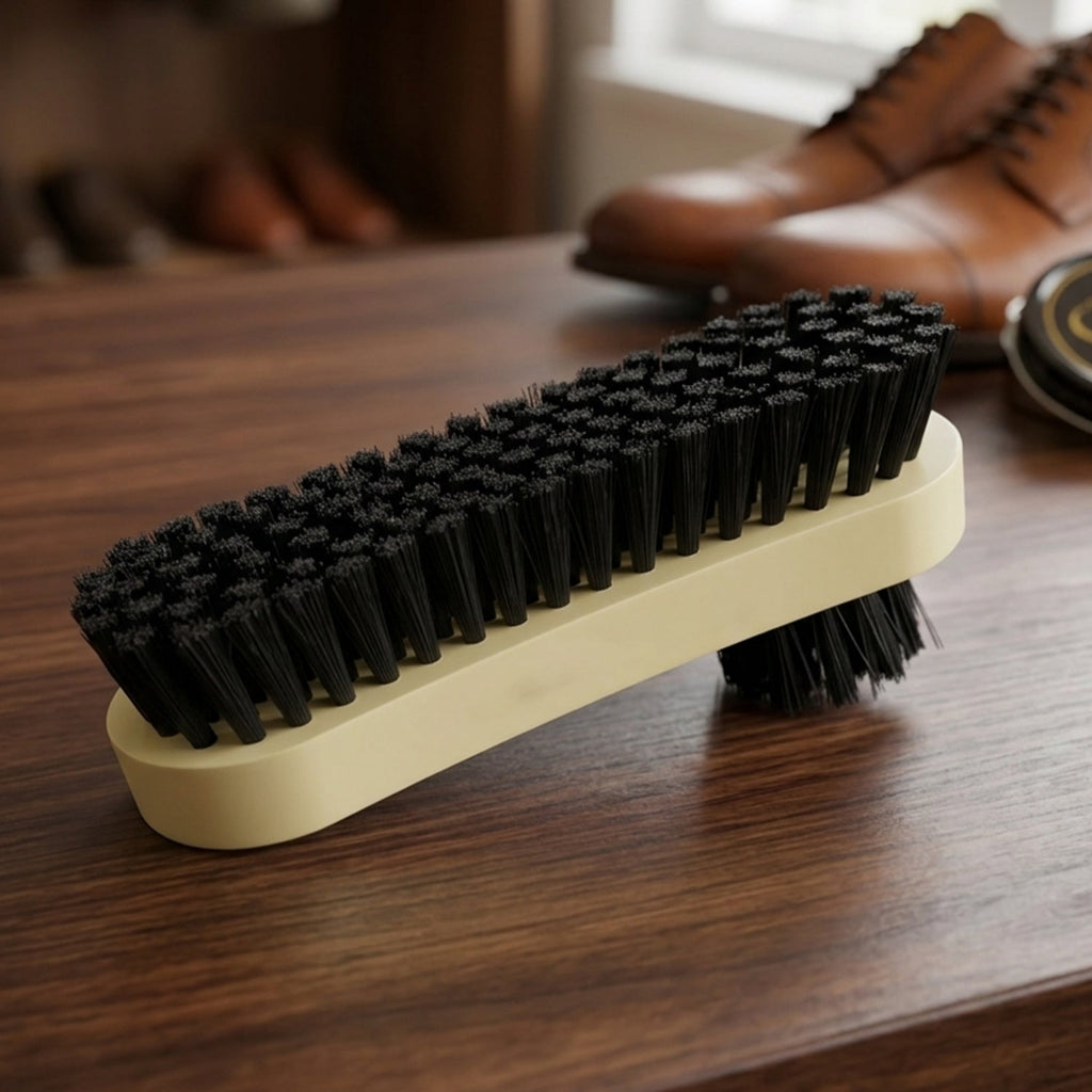 Leather shoe cleaning brush with soft bristles for gentle and effective cleaning.