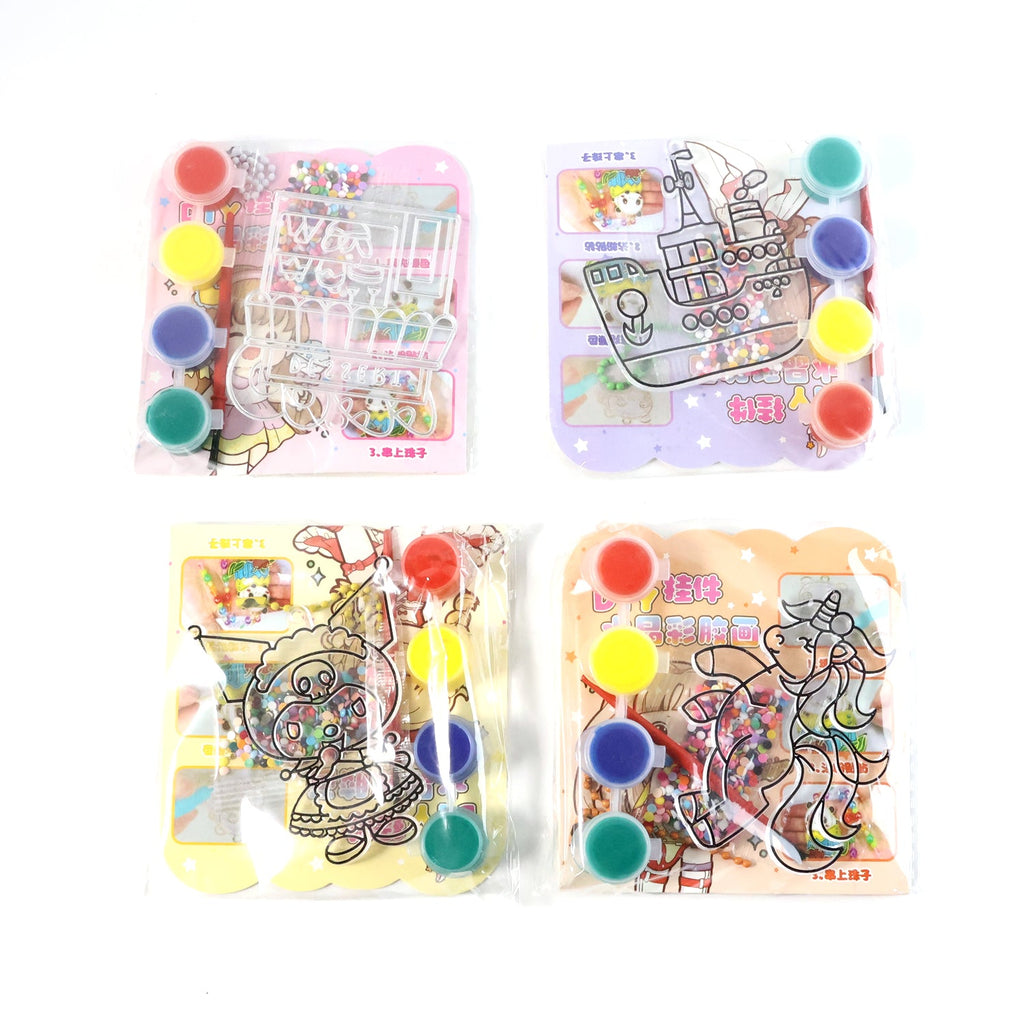 Kids paint coloring and bead craft activity set components