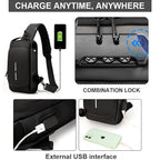 Closeup of travel anti-theft crossbody bag showing secure combination lock