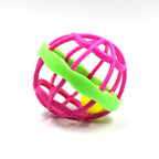 Set of three baby rattles in different shapes and bright colors, perfect for early learning.