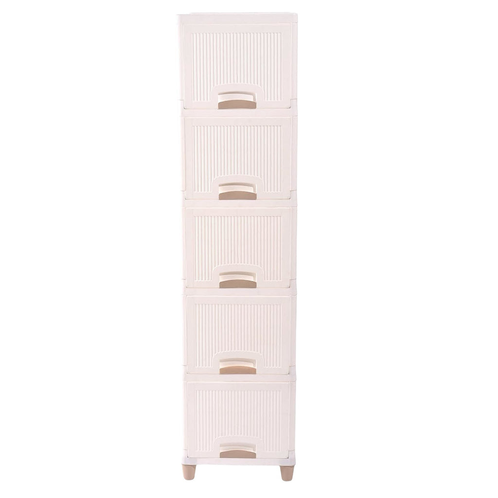 Stacked plastic storage drawers ideal for toys and clothes organization