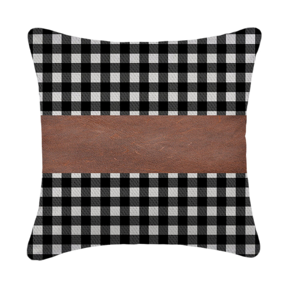 Elegant design of a faux leather and cotton pillow cover enhancing a bedroom.