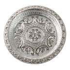 Ornamental silver finished plastic pooja thali plate for devotional use