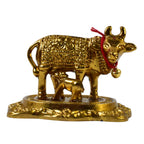 Dhan Laxmi themed golden Kamdhenu Cow metal idol for pooja