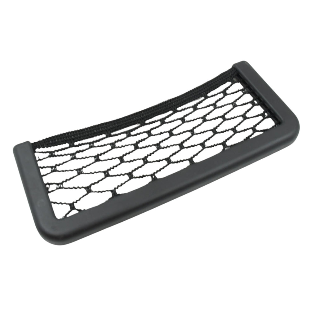 Lifestyle shot of the car seat organizer holding a phone and wallet in a car.