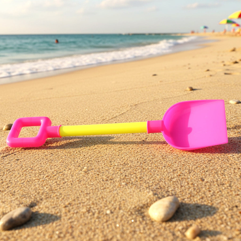 Kids beach shovel toy placed on sand for outdoor play