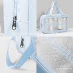 Close-up of clear PVC and nylon waterproof material of travel toiletry pouch set