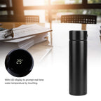 Stainless steel thermal carafe and water bottle keeping drinks hot on an office desk.