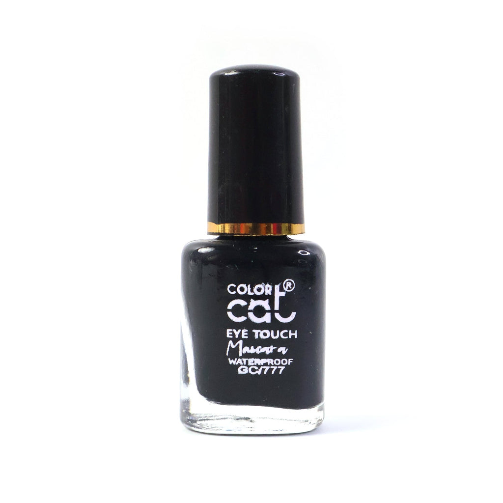 Black waterproof mascara product angled to display packaging