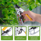 Heavy-duty ratcheting pruning shears designed for arthritis-friendly gardening