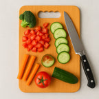 Close-up of natural wood texture on wooden chopping board for vegetables