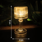 Battery operated LED crystal-effect table lamps arranged elegantly as warm ambient lighting
