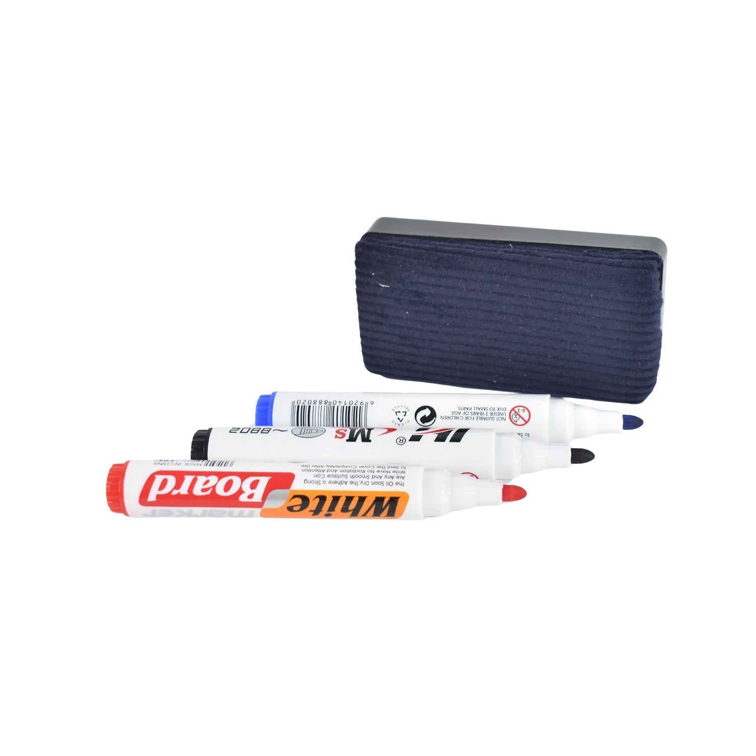 Bright, easy to erase whiteboard markers set with duster included