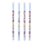 Side view of wooden pencil featuring colorful cartoon print design