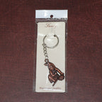 Side view of Bal Krishna metal keychain with sturdy chain and ring