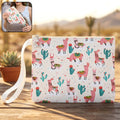 Printed zipper pouch with colorful pattern and wrist strap