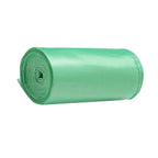 Durable green compostable corn starch garbage bags suitable for kitchen and office use.