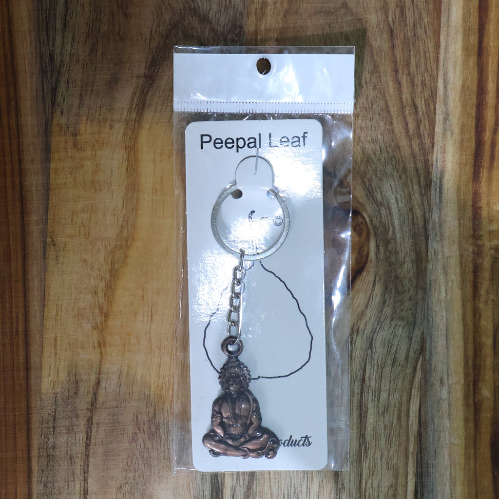 Detailed view of Lord Hanuman metal keychain with strong chain and ring