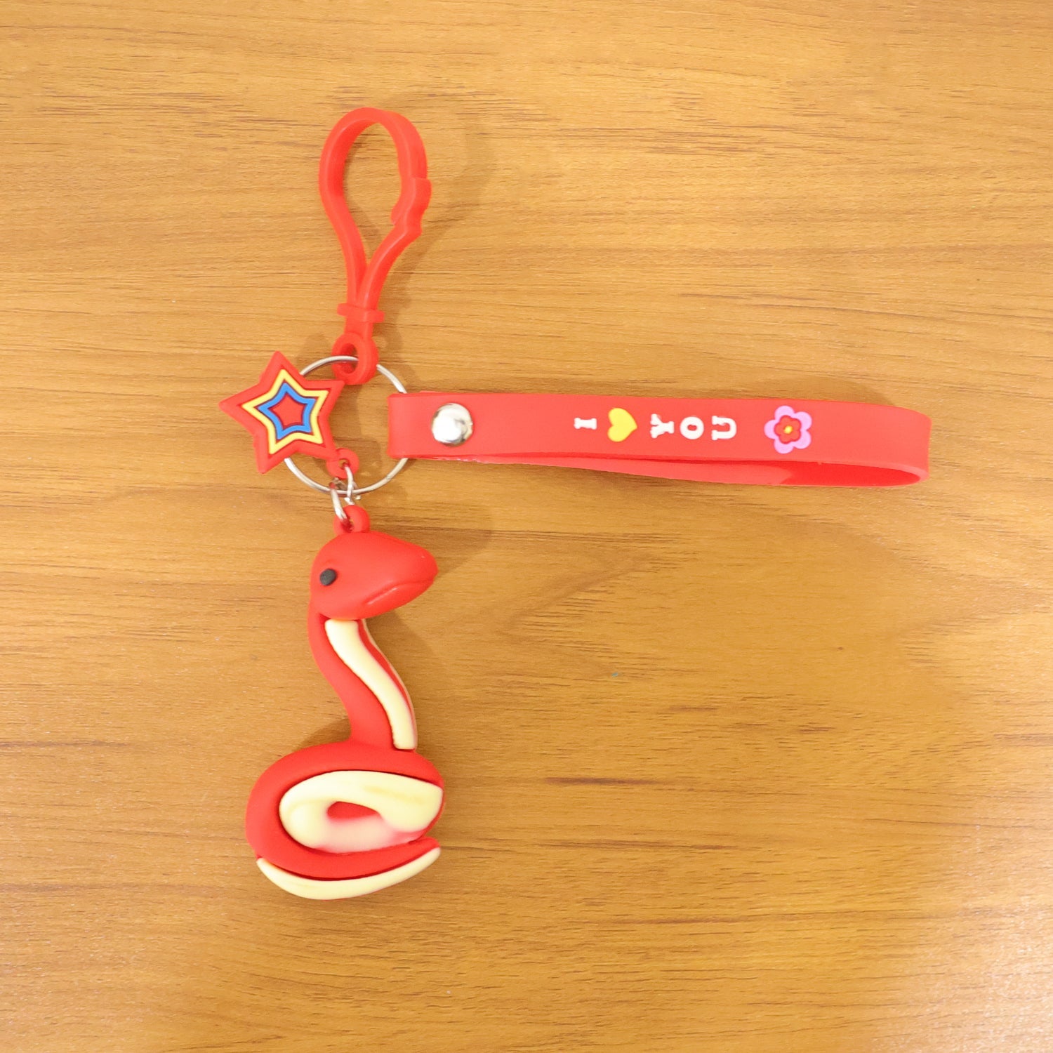 Novelty snake shaped key ring and bag accessory for children