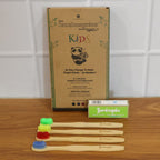 Side view of eco-friendly bamboo toothbrush with wooden handle