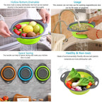 Durable food-grade silicone strainer with ergonomic handles.
